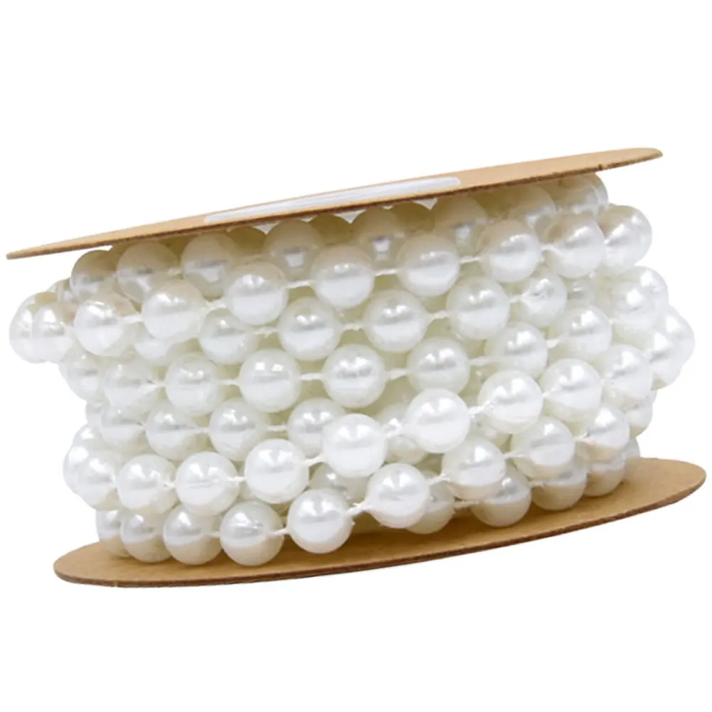 

3M Roll Round Beads Chain Fixed Plastic Simulation Pearls String White 8Mm DIY Jewelry Bracelet Clothing Wedding Party