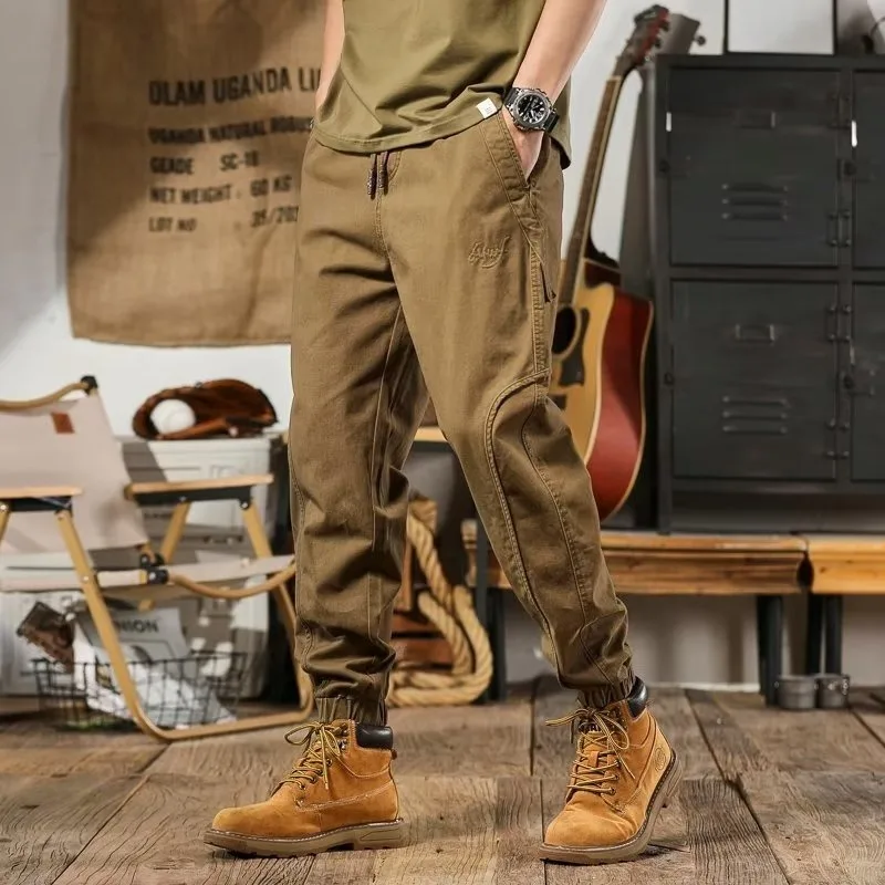 

2026 M-3XL Sweatpants Men Cargo Pants Drawstring Waist Multi Pockets Overalls Ankle-banded Streetwear Hip Hop Long Trousers