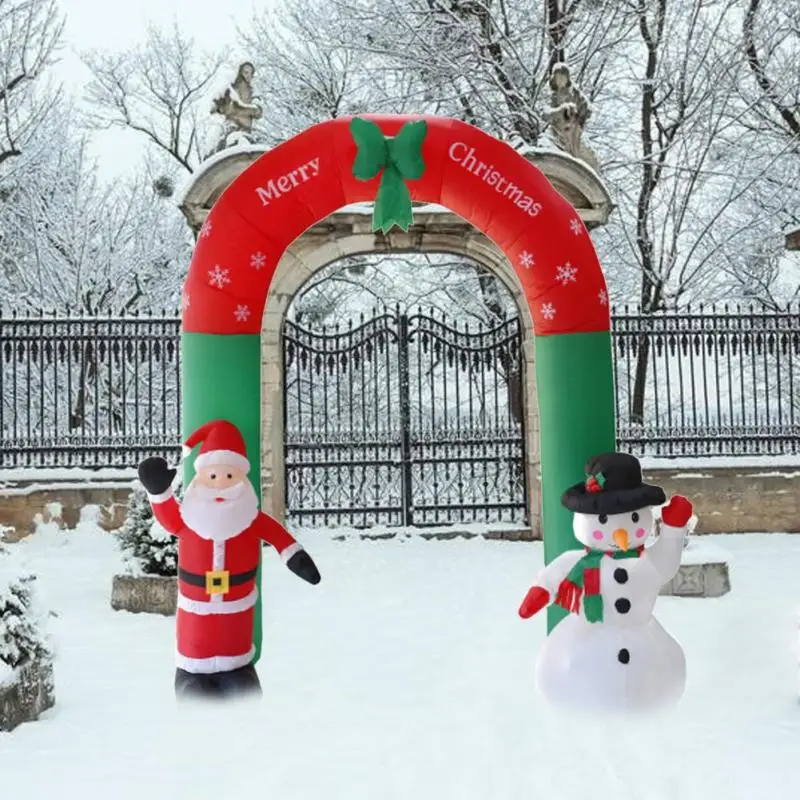 Arco inflable de Navidad de 2,4 m de alto, arco de yardas de dibujos animados 3D con muñeco de nieve de Santa Claus para regalo