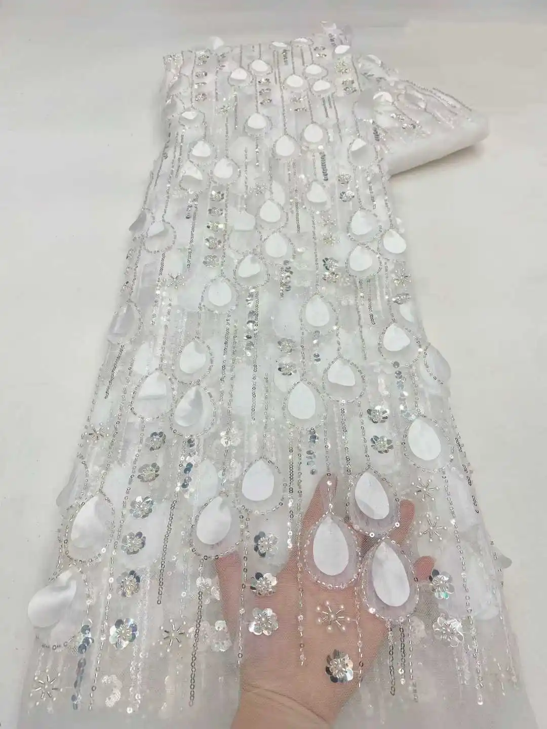 

New African French Nigerian High End 2025 Tulle Lace Fabric 3D With Beads Sequins Flower for Wedding Party Bride Sewing Dress