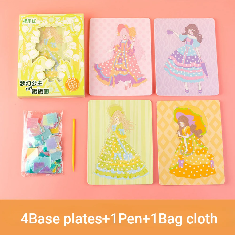 Children DIY Craft Toys Painting Sticker Kids Art Girls Poking Painting Princess Handmade Educational Magic Children Toys Gift