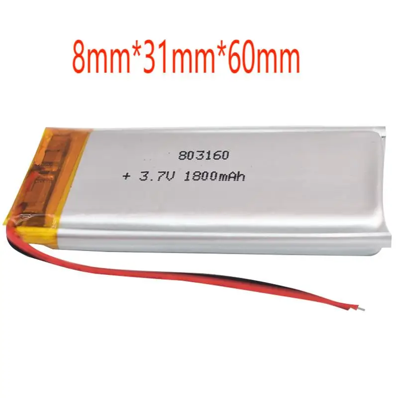 2/5/10/20Pcs 3.7V 1800mAh 803160 Lithium Polymer Ion Battery 2.0mm JST Connector