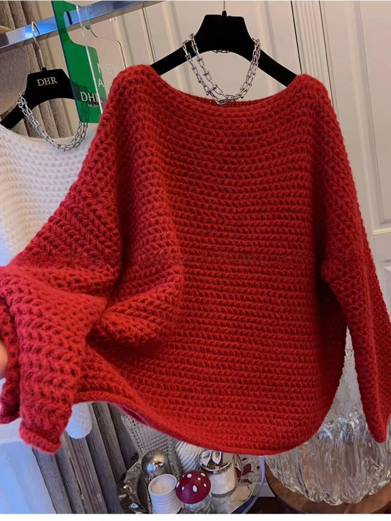 

plus Size Women's Knitted Sweater Red Roll up Sve Overweight Cover up Top Commute Sle Knitwear Warmth for Autumn Wi...