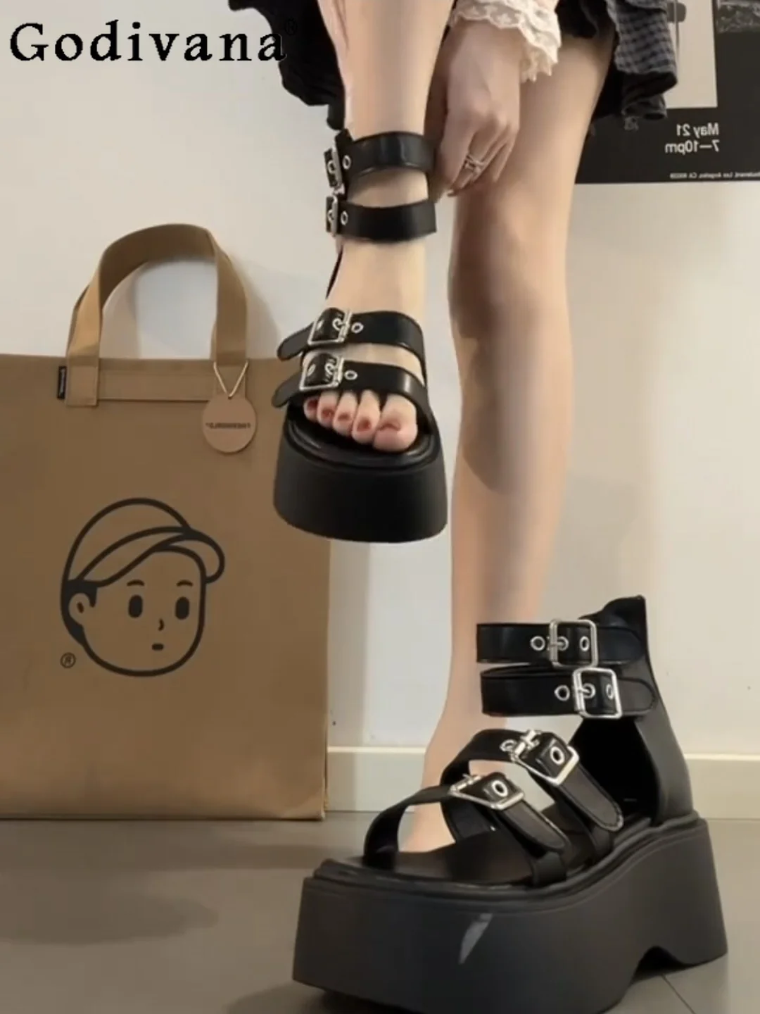 

Y2k Subculture Japanese Retro Open-toed Sandals Sweet Cool Girl 2025 New High Street Fashion Versatile Platform Heightening Shoe