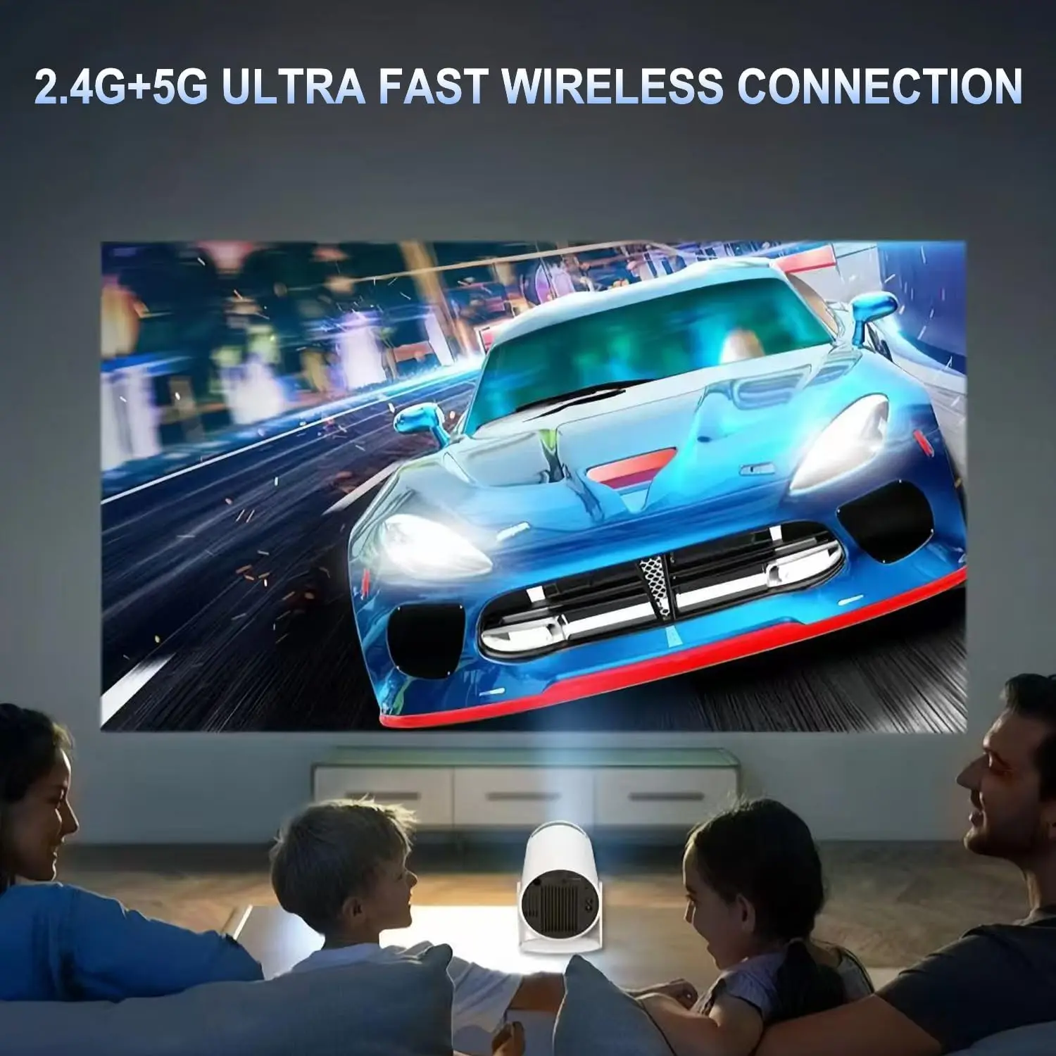 Mini Portable Projector 4K WiFi BT 5.2 Full HD for Phone PC TV HDMI PS5 Auto Keystone Home Theater White