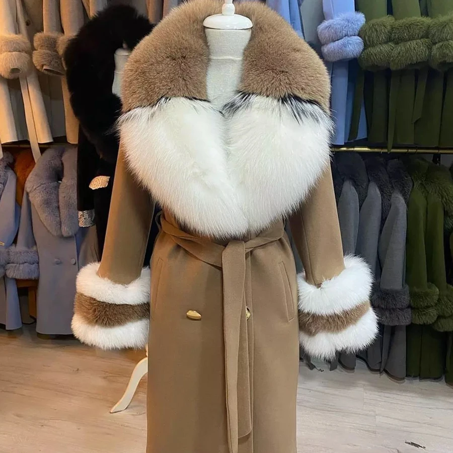 

Real Wool Coat With Fur Collar Real Natural Fox Fur Coat Warm Winter Fur Jacket Women Best Seller 2024