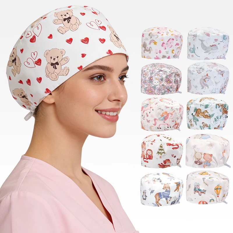 

Хлопковые шапочки-скрабы, женская хирургическая шапка, не выцветающая, стоматологическая клиника, шапочки для медсестры, рабочие головные уборы для уборки длинных волос, пышник K1091