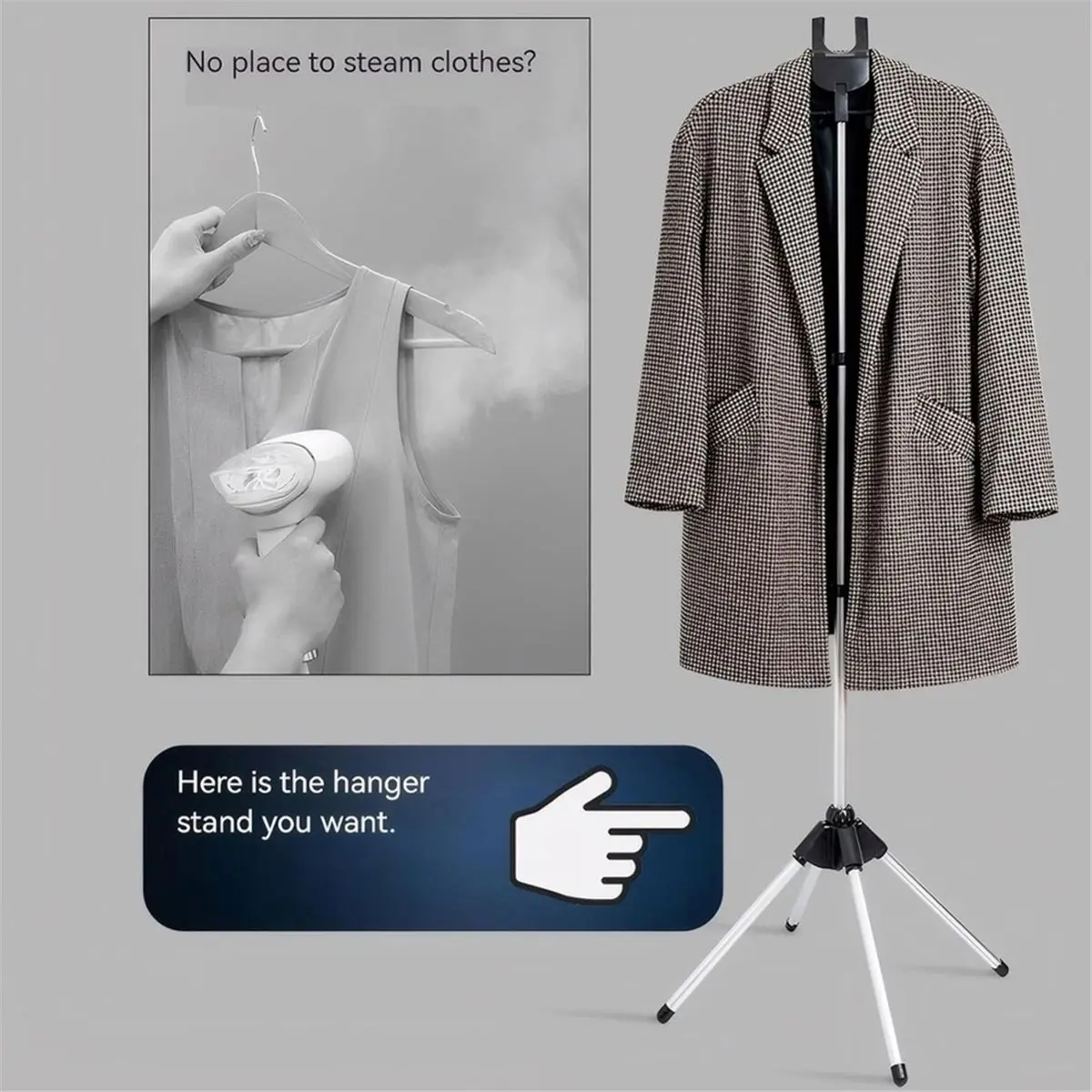 Clothes Steamer Stand Hanger with Steamer Ironing Glove for Steaming Clothes with Grey Handhelded Ironing Pad Board