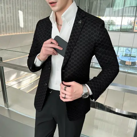 용수철 싱글 브레스트 비즈니스 패션 캐주얼 싱글 세트 원피스 재킷, 남성 의류, 가을 신상 프로모션