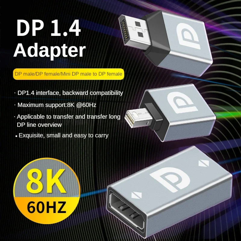 Mini displayport para displayport 8k dp1.4 adaptador 8k @ 60hz dp mini macho para dp fêmea conversor adaptador de extensão