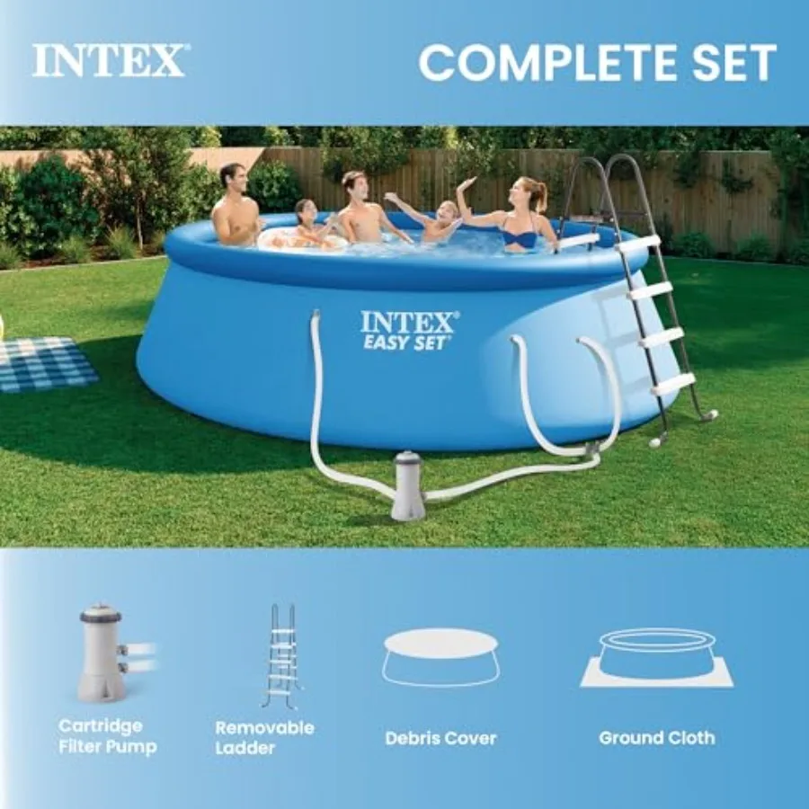 

Easy Set 15 ft x 48in Above Ground Pool Set, Round Inflatable Swimming Pool with 1000 GPH Cartridge Filter Pump, Ladder, Cover