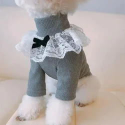 Warm Lace Winter High Neck Base Coat for Small Dogs Coat Pet Two Legged Clothes Small Dog Teddy Bear Clothes Warm Base Coat