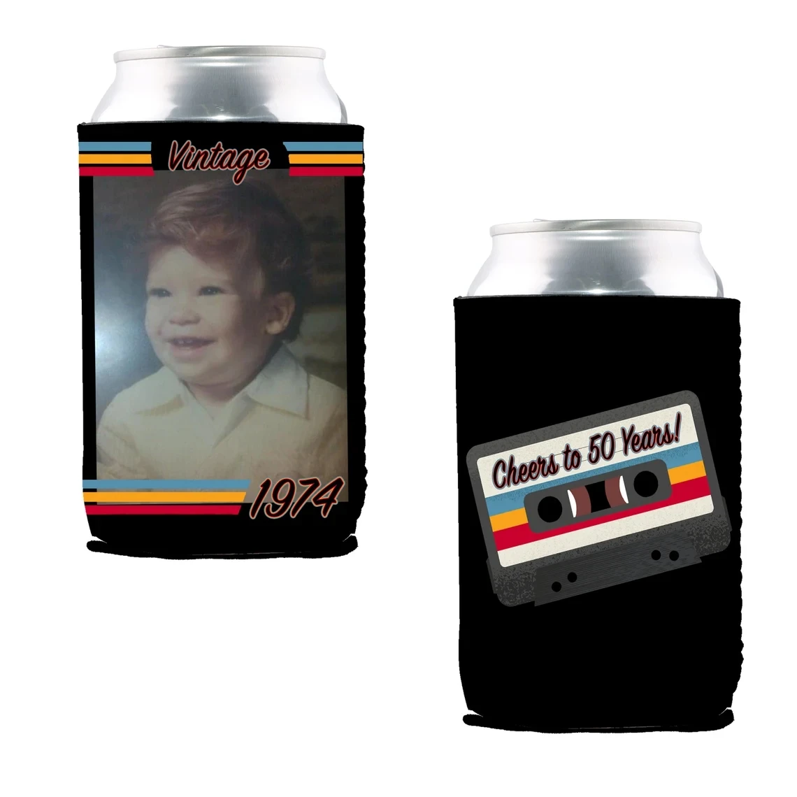 Custom Can Cooler, Neoprene, Sleeve, Personalized, Beverage, Insulator, Holder, Retro, Vintage, Photo, Wedding, Birthday, Reunio