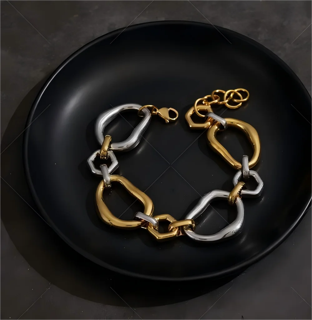 Modisches Design, Armband aus Edelstahl mit unregelmäßiger Spiralförmiger Form, in Gold- und Silberfarben, wasserdicht, Schmuck, Geschenkidee. – Detail 3