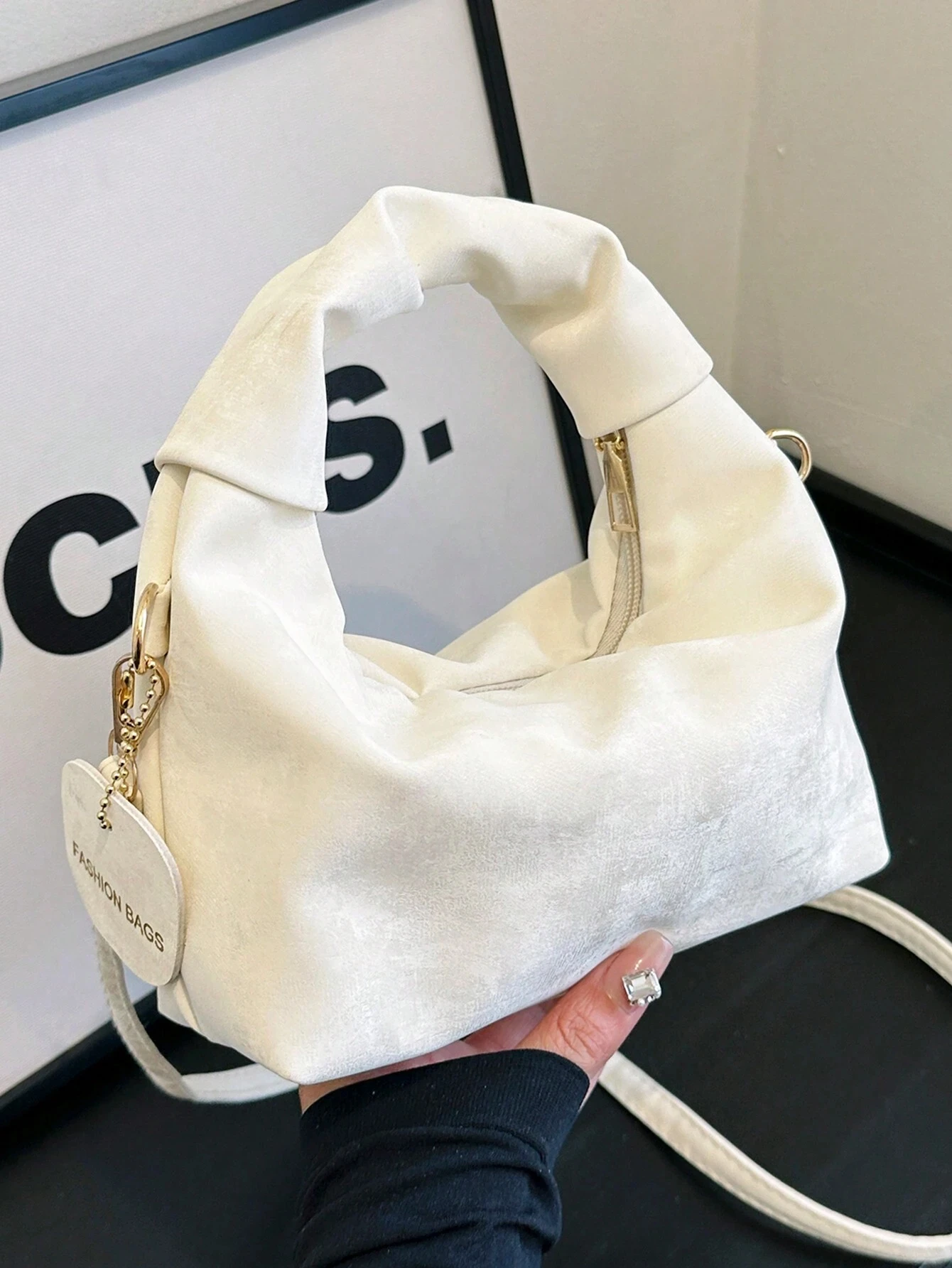 

Solid Color Crescent Handbag For Women Chic Detachable Strap Hobo Crossbody Bag Elegant Dumpling Pouch Women's Mobile Purse Bag
