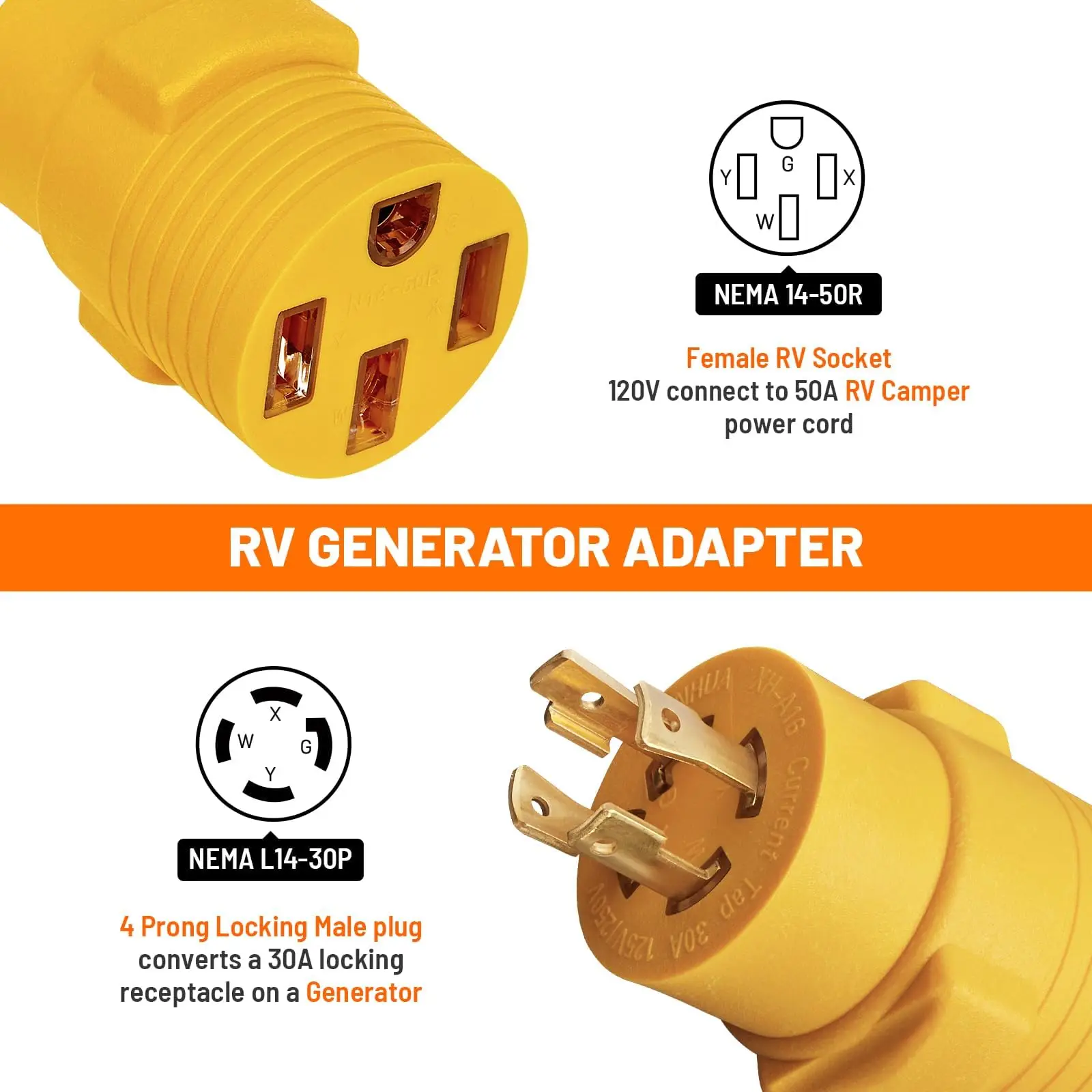 

Electrical Socket With Safe 30 Amp To 50 Amp Adapter Generator Welder Adapter Yellow Nema 6-50r Socket For Ev Charging