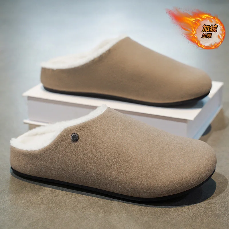 Men Cork Footbed Clogs Slippers Fashion Men Suede Leather Mules Men's Comfort Potato Shoes with Arch Support Cork Winter Shoes
