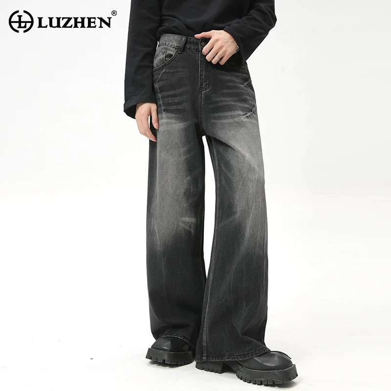 

LUZHEN Personalized Fashion Splicing Design Washed Jeans 2024 New Stylish Street Men's Straight Denim Pants Free Shipping LZ3947