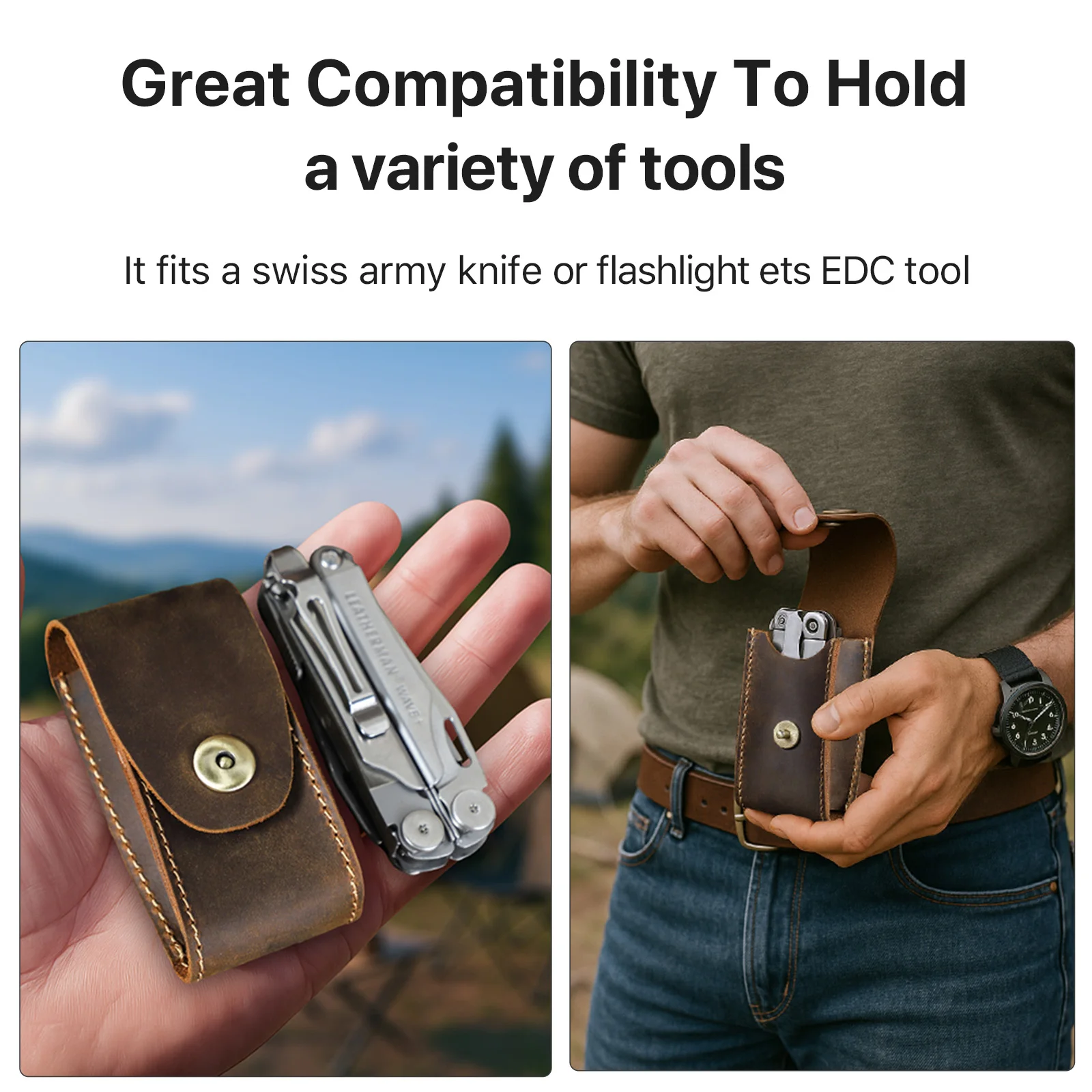 Genuine Leather EDC Organizer Sheath Handmade Tactical Tool Mini Pouch Holster with Belt Clip Storage Bag