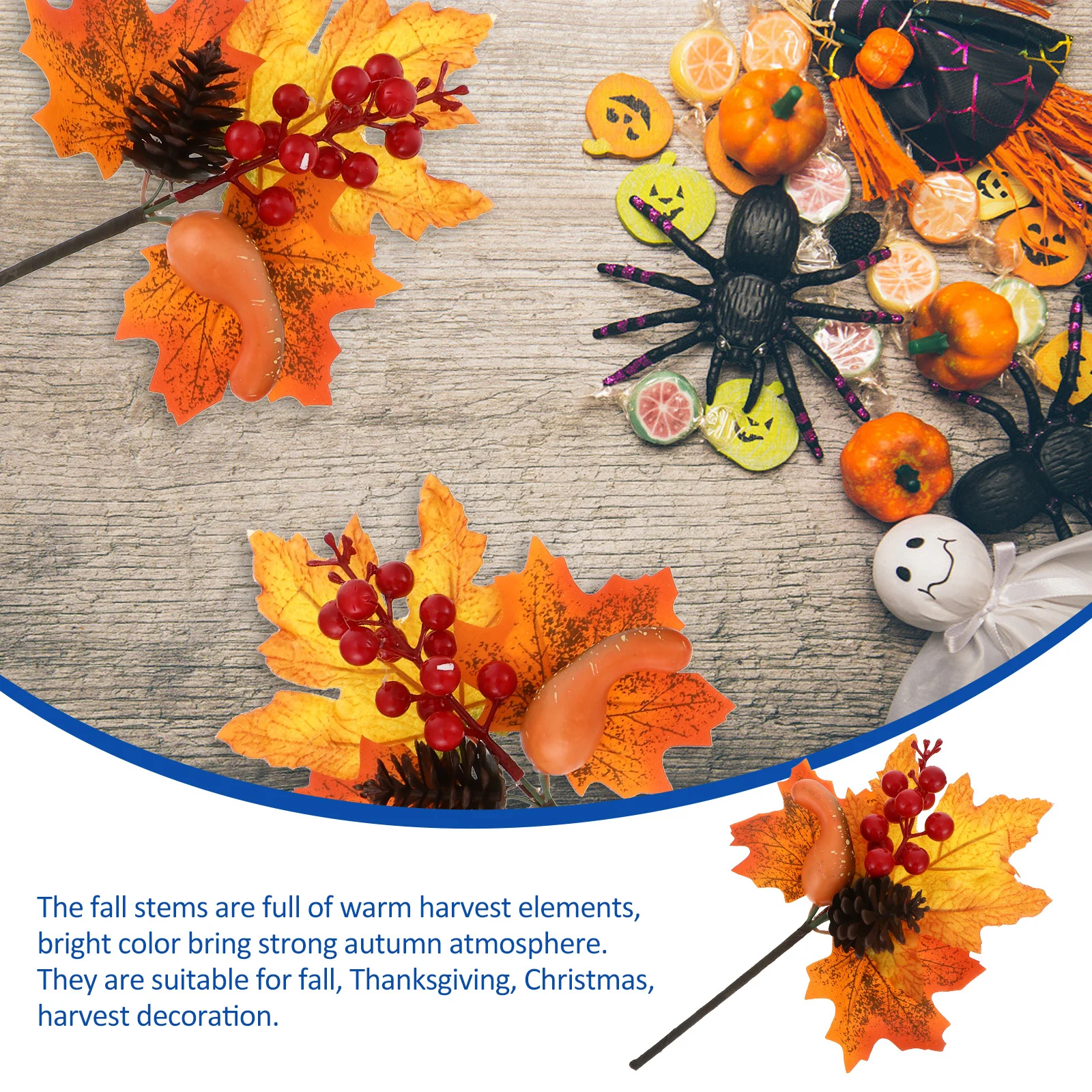 

2Pcs Premium Resin Maple Leaves Stems Lifelike Fall Harvest Decoration Bright Color Autumn Atmosphere Party Supplies