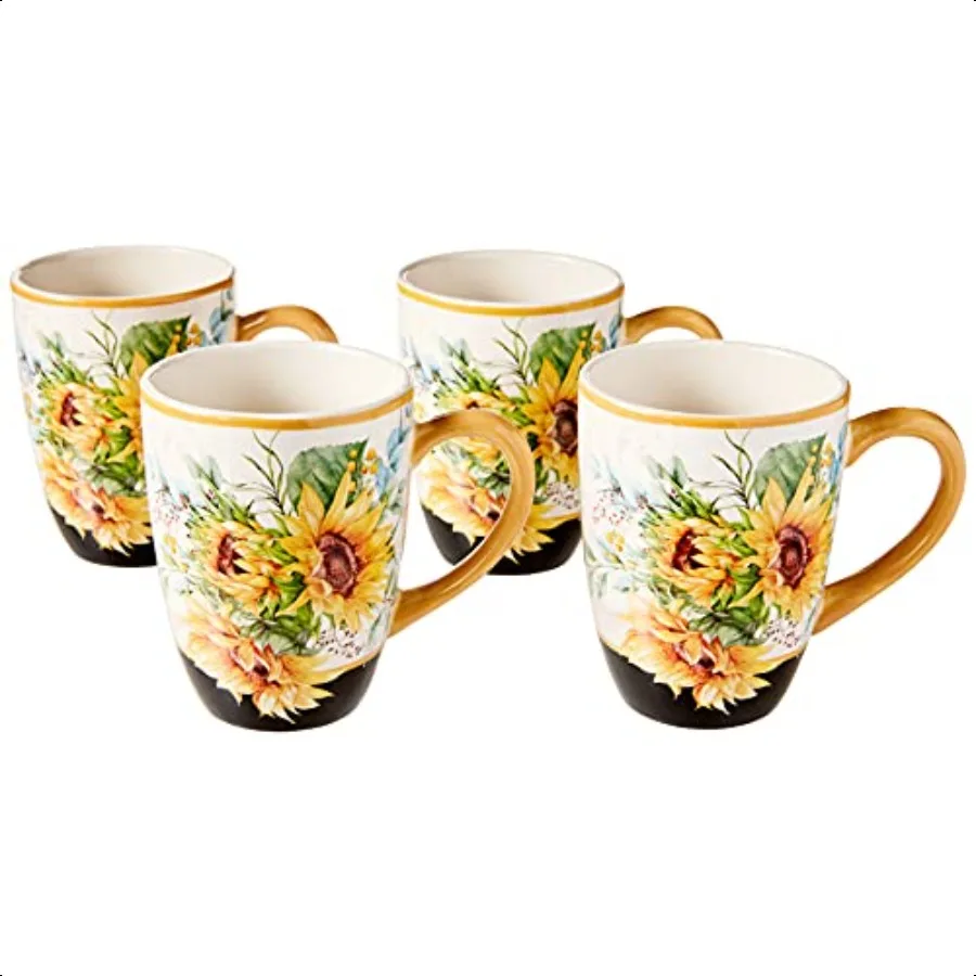 

Suower Fields Ceramic Mugs Set of 4 18 oz Floral Coffee Tea Cups with Golden Handles Great for Brightening Mornings Hosting Gue