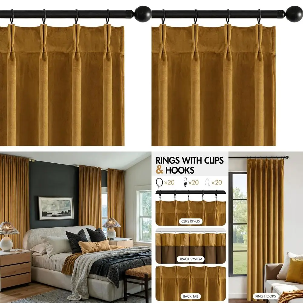 

Роскошные термоизолирующие бархатные светонепроницаемые шторы, длина 244 см, с плиссировкой и крючками, комплект из 2 штук для гостиной и спальни