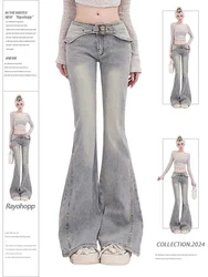 Korean Light Blue Flare Jeans Women Y2k Low Rise Vintage Denim Trousers Fashion Skinny Classic Aesthetic Harajuku Pants