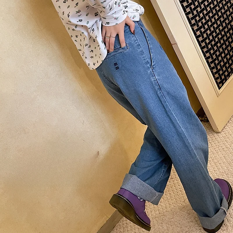 

Джинсы VIMAS с высокой талией, облегающие, мягкие, легкие, модные, прямые, на молнии, синий деним