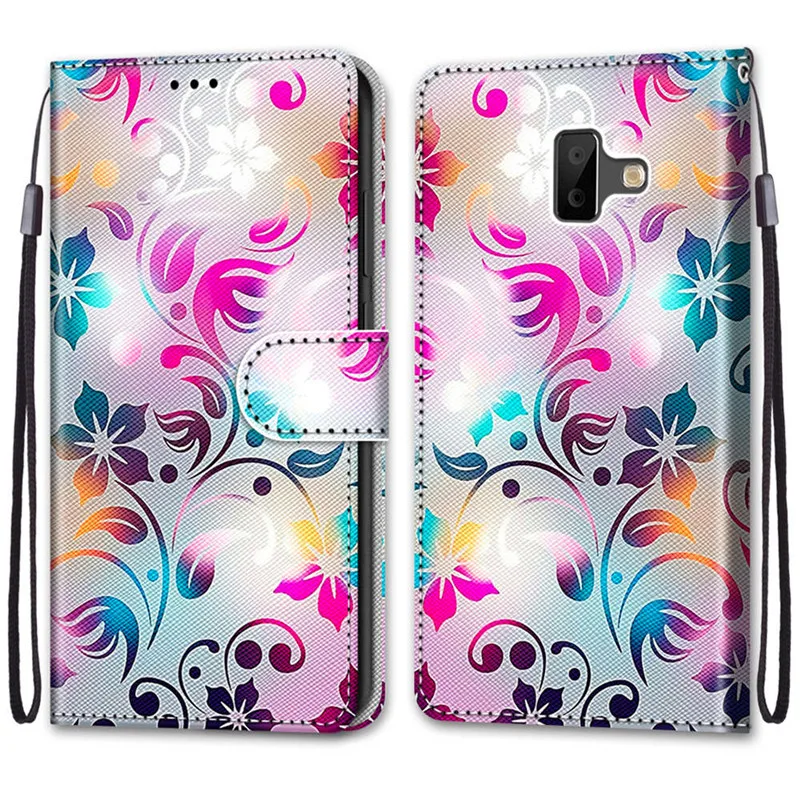 Flower Pattern Flip Case For Samsung Galaxy J6 Plus J6+ 2018 J600 J6 Prime J6Plus Wallet Leather Phone Case Stand Book Cover