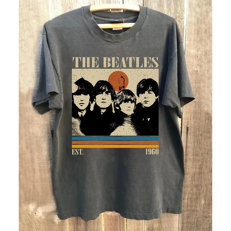 Rock band music T-shirt Beatles retro shirt, comfortable color oversized T-shirt Harajuku