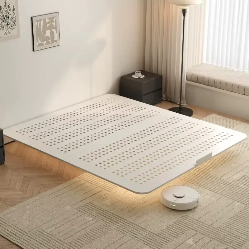 Modern Luxury White Suspended LED Bed Frame Carbon Steel Platform Bed 120x200cm 135x200cm 150x200cm 180x200cm 200x200cm for