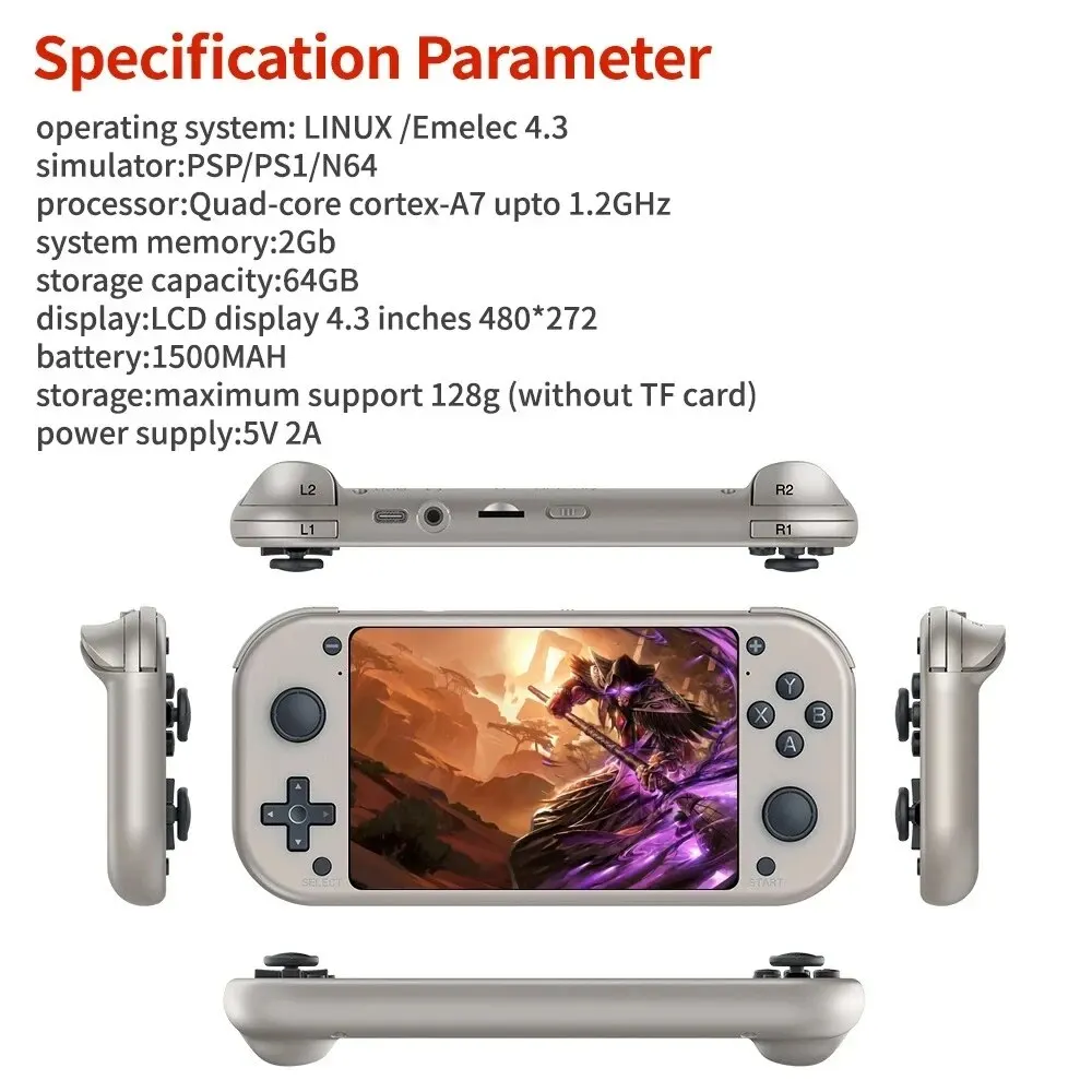 NEW M17 Retro Handheld Electronic Game Console 4.3-inch IPS Screen Open Source Linux System PSP Video Player 64GB