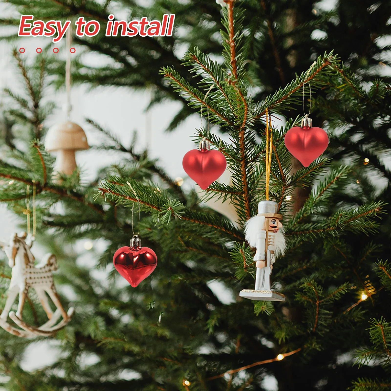 

24pcs Heart Shape Decorations Red Plastic Pendant Ornaments For Tree Hanging Xmas Holiday Home Decoration Decorative Christmas