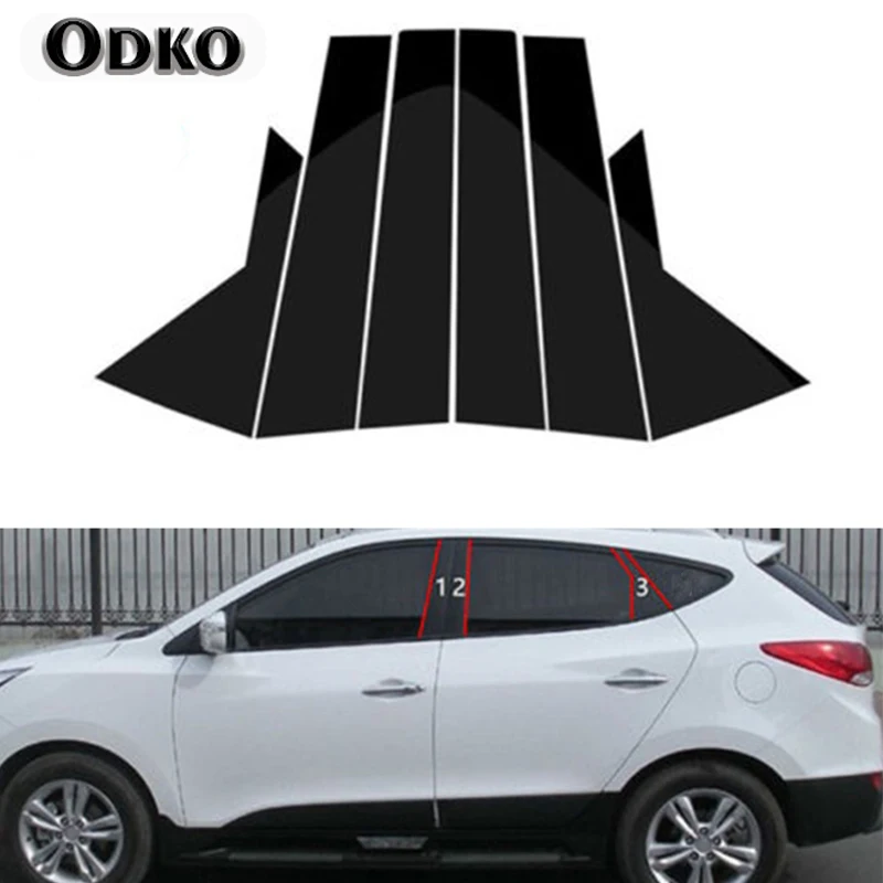 6Pcs Car Pillar Posts Window Door Moulding Trims Sticker For Hyundai IX35 2010 2011 2012 2013 2014 2015