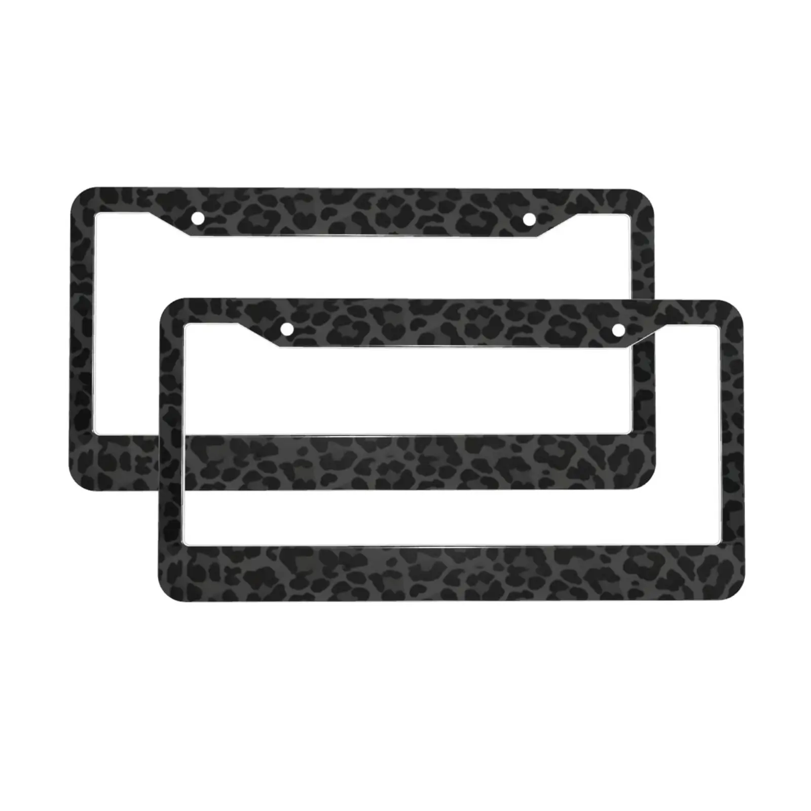 Black Leopard Print Cheetah Pattern License Plate Frame 2 Pack License Plate with 2 Holes Car Tag Frame for Women Men Vehicles