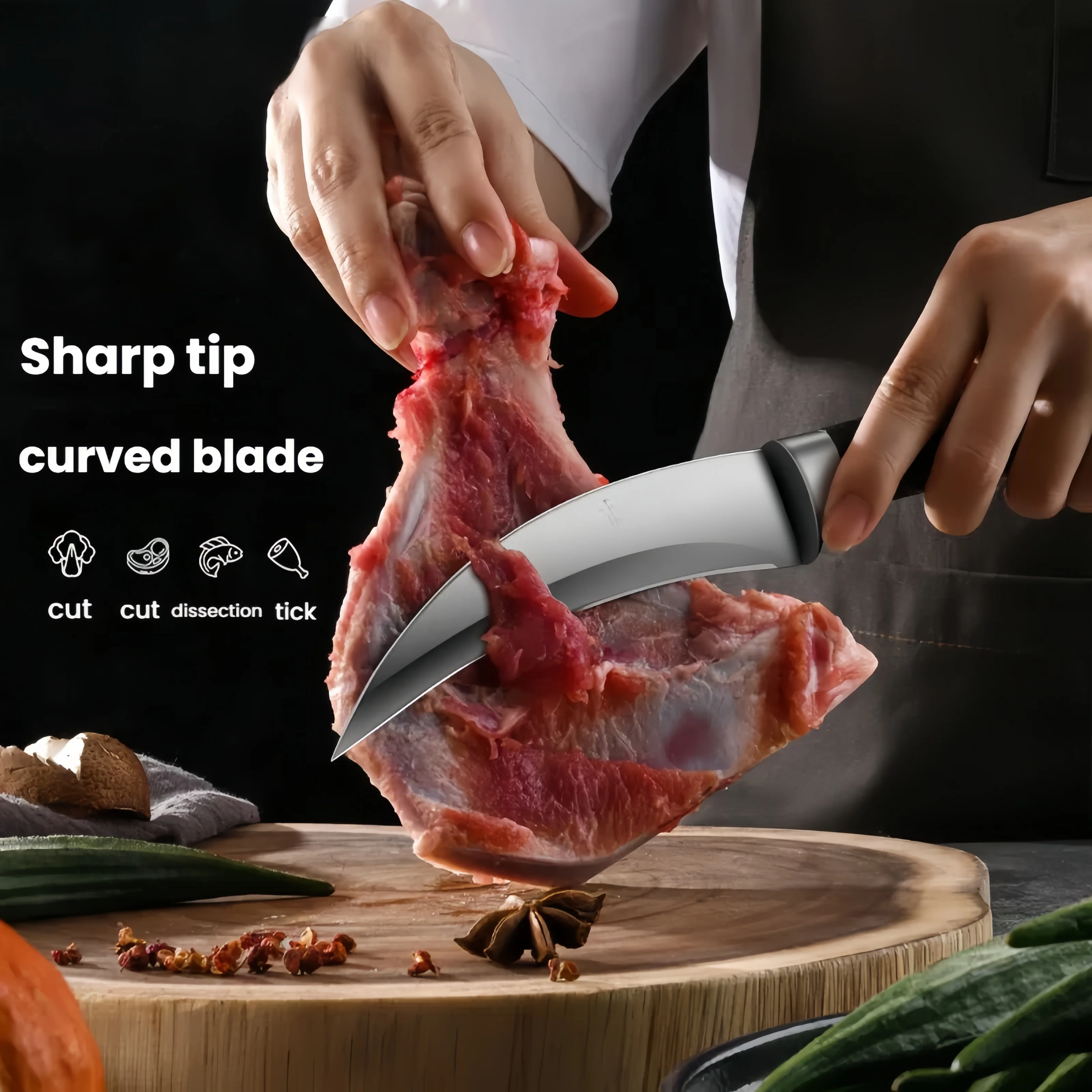 Professional kitchen chefs knife stainless steel sharp fruit knife butchery knife for bone removal and meat cutting knife holder