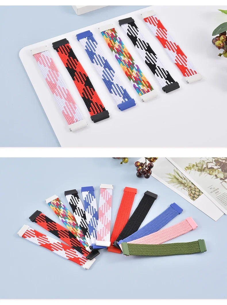 サムスンギャラクシーウォッチ用編組ソロループストラップ、22mm、20mm、6、5、4、3、6クラシック、アクティブ2、Amazfit Gtr、gts、4-3-pro-2eバンド