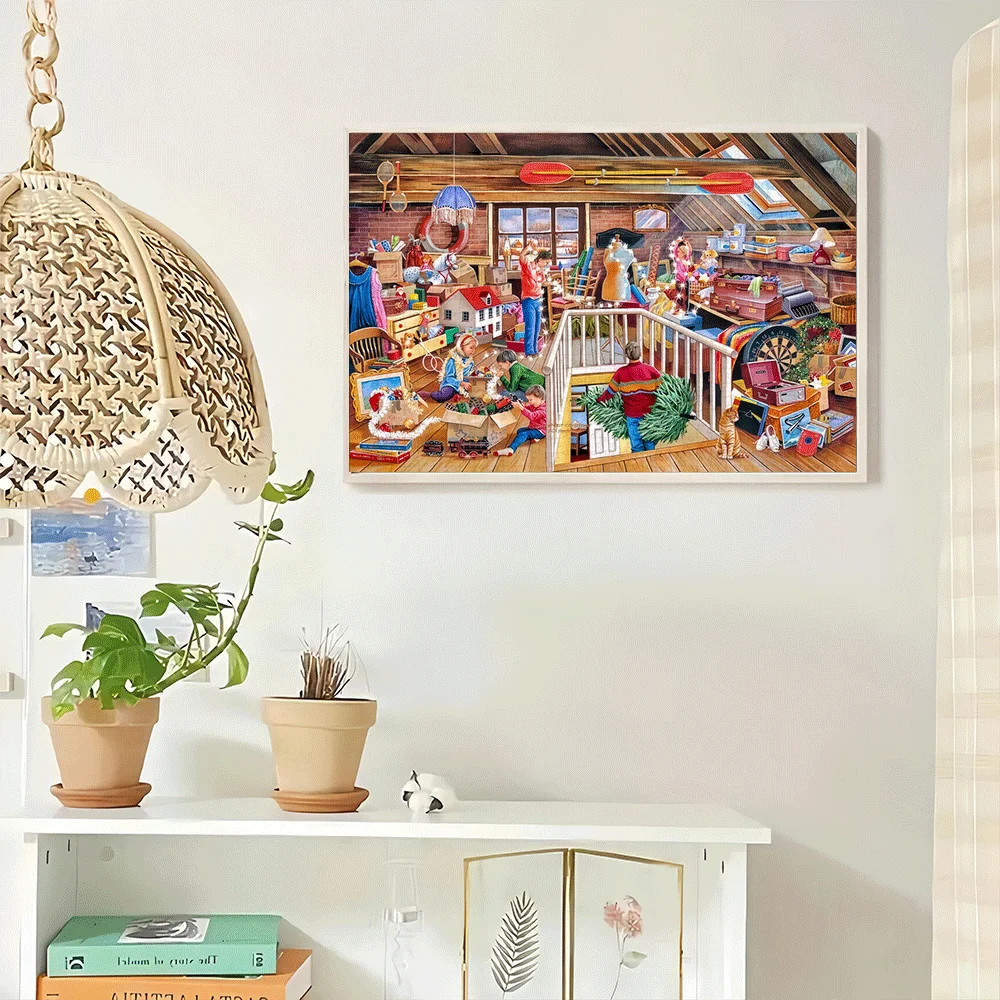 1000 pièces Puzzle pour adultes-scène de grenier organisée avec des couleurs vives, projet de bricolage de décoration de maison familiale, jeu de casse-tête
