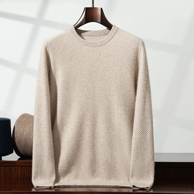 

12 Needle Three-Ply Thickened 100% Cashmere Sweater Men's Round Neck Business Casual Yuanbao Needle Pullover Knitted Sweater
