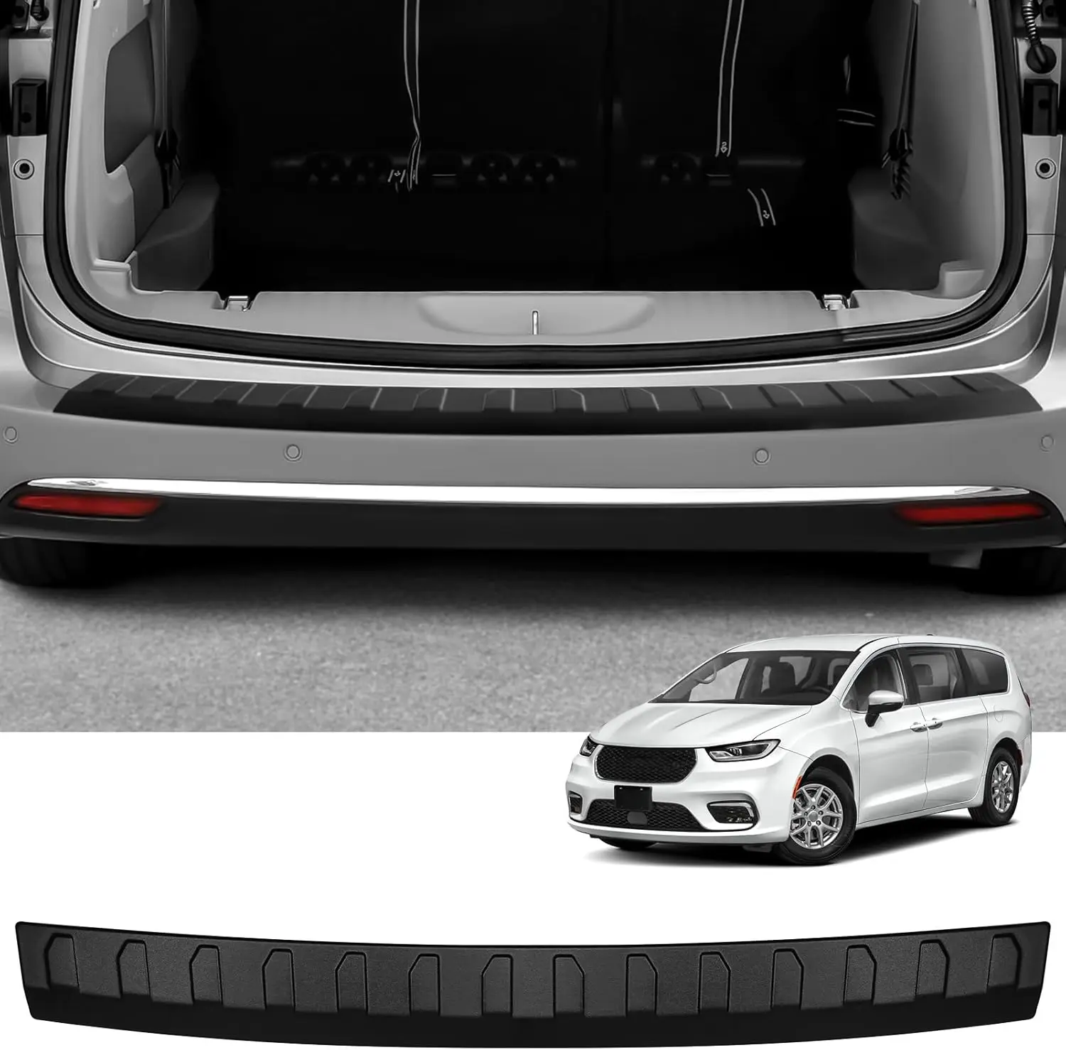2PCS Rear Bumper Protector Compatible with Chrysler Pacifica 2017-2025 Accessories Matte Black ABS Material Rear Bumper Guard
