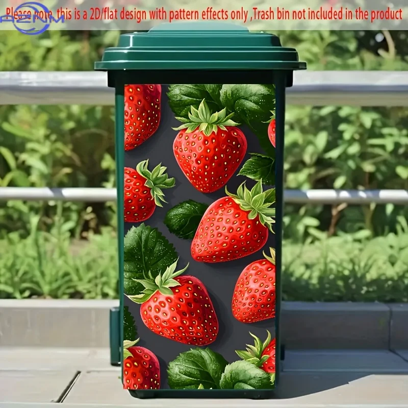 1pc Trash Can Sticker, , Fresh Strawberry Fruit Print, Sweet and Refreshing Bin Sticker for Summer Kitchen Decor