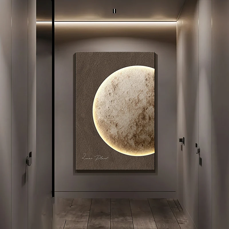 Modern Sandstone Moon Frameless Indoor Painting Led Wall Hanging Lamp For Sofa Background Wall Porch Living Room Decoration