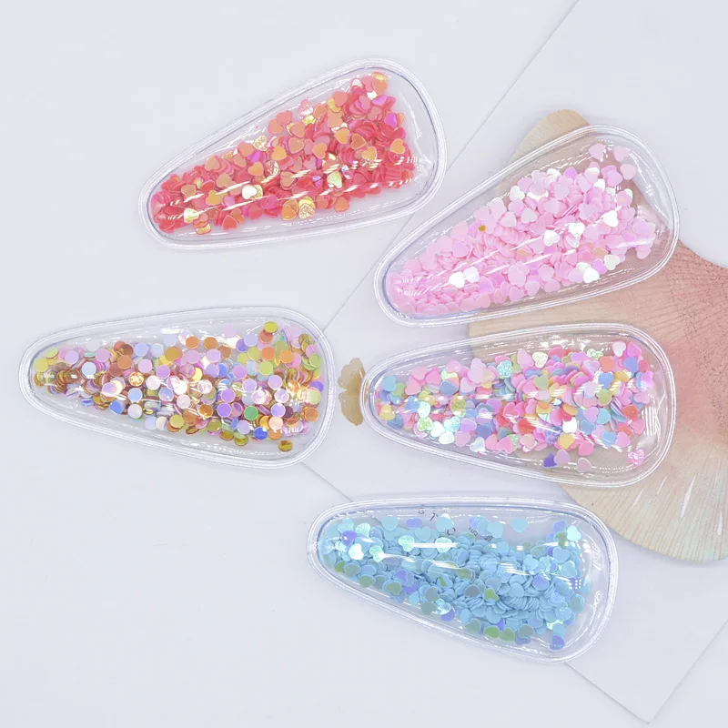 20Pcs PVC Filling Shakers Sequins Applique Snap Clip Covers have Slit for DIY Baby Headwear Hair BB Clips Decor Accessories