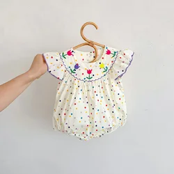 2024 New Summer Baby Colour Dots Bodysuit Infant Sweet Flower Jumpsuit Toddler One Piece