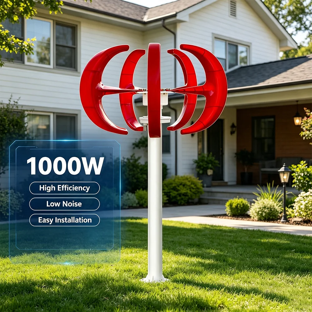 EKPAOWE Windmill 1000W Vertical Wind Generator Red Lantern for Home 12V/24V Off-Grid, Compatible with Solar Panel System, Fast Ship from US Warehouse