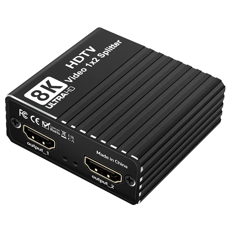 8K HDTV 1X2 Splitter with EDID HDMI-Compatible 1 To 2 Splitter 8K60hz/4K120hz/1080P240hz for Set-Top Box Game Console Computer