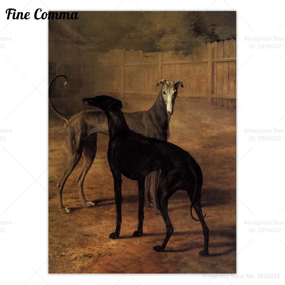 Rolla and Portia Greyhounds Jacques Laurent Agasse Vintage Poster Dog Picture Animal Wall Art Canvas Print Home Decor Gift