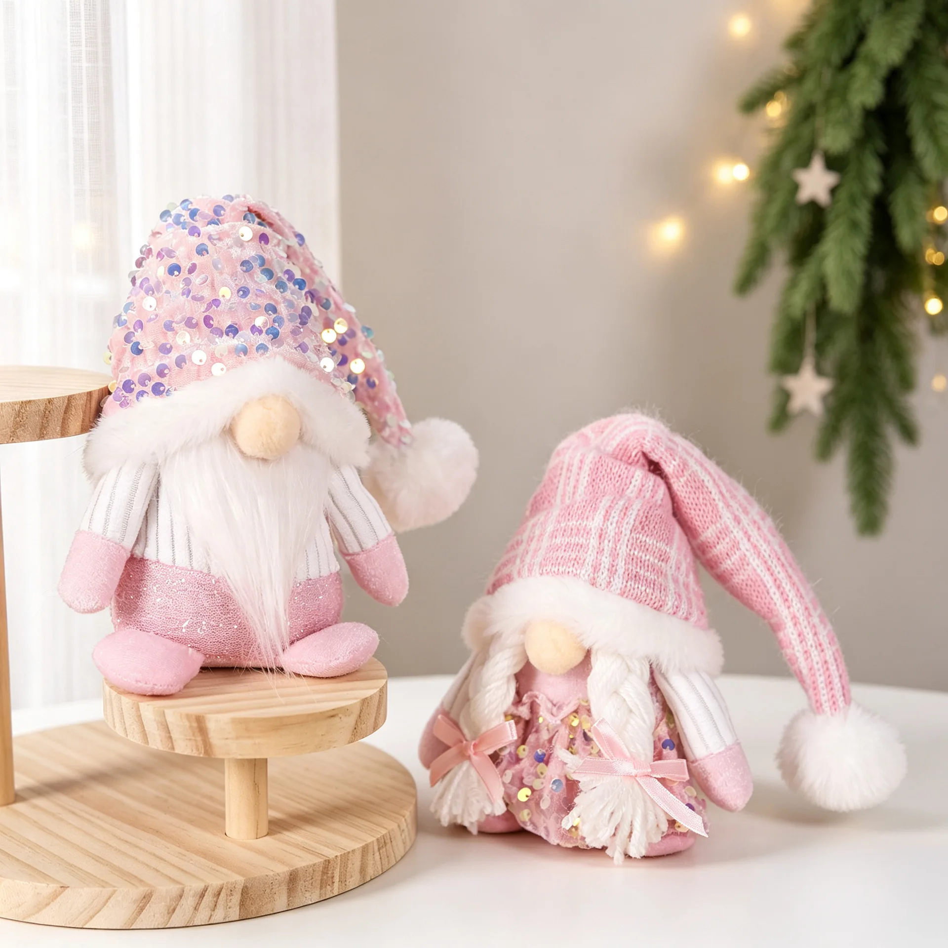 2027 Nordic Pink Sequins Christmas Dolls Ornaments Faceless Elf Dwarf Home Christmas Decorations Kids Xmas Gifts Desktop Decor