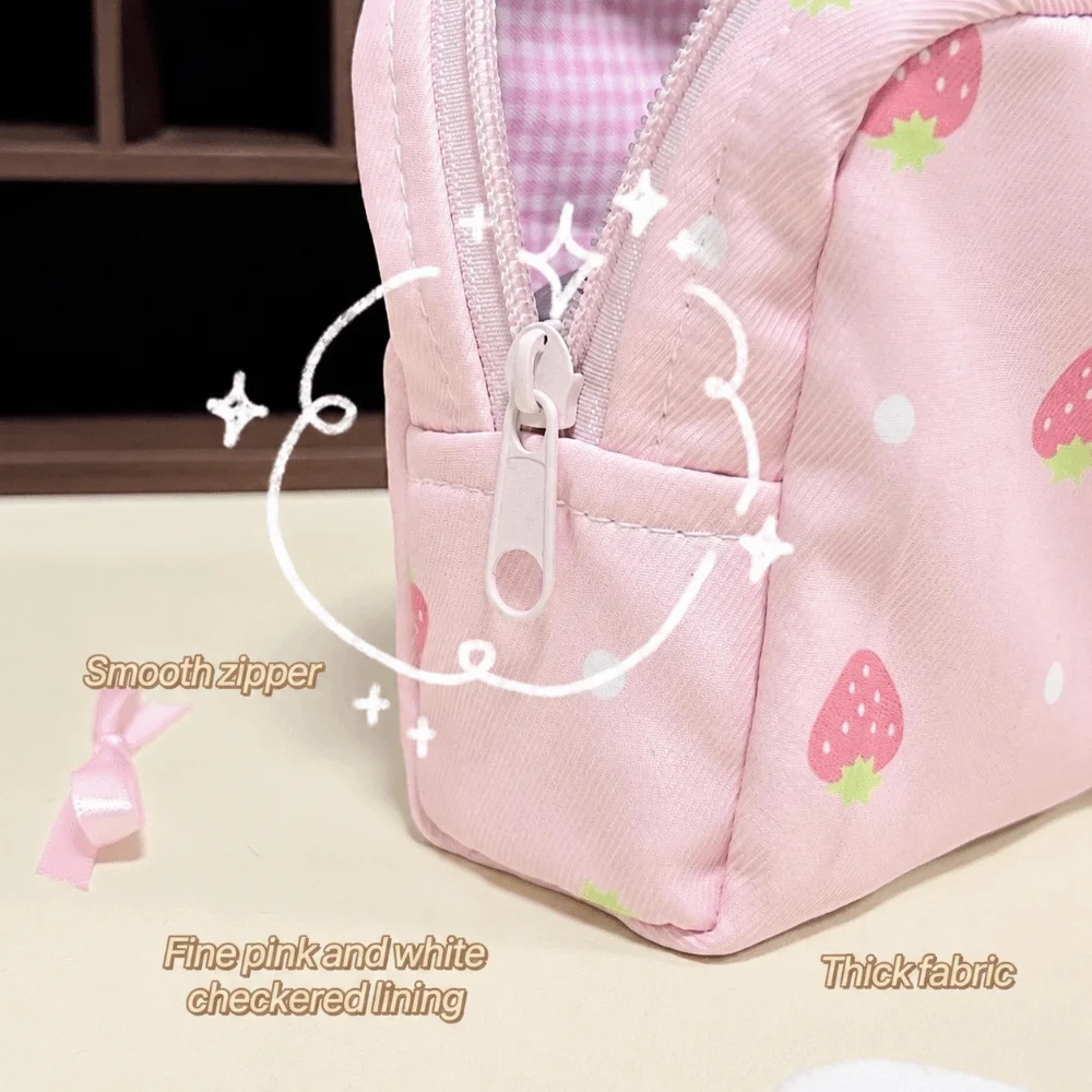 Durable Strawberry Polka Dot Print Makeup Bag Large Capacity Portable Travel Wash Bag Camera Storage Pouch