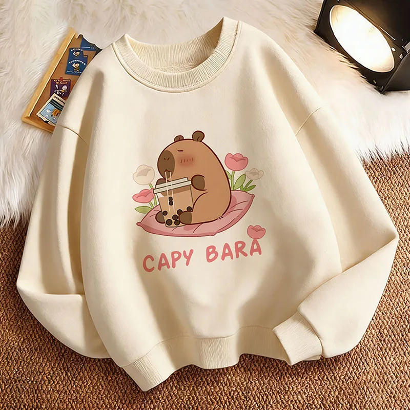 Kawaii Capybara Pullover mit Saftmotiv, Kinder-Blumen-Sweatshirt, Kapuzenpullover für Jungen und Mädchen, Lässige Hoodies Kleidung